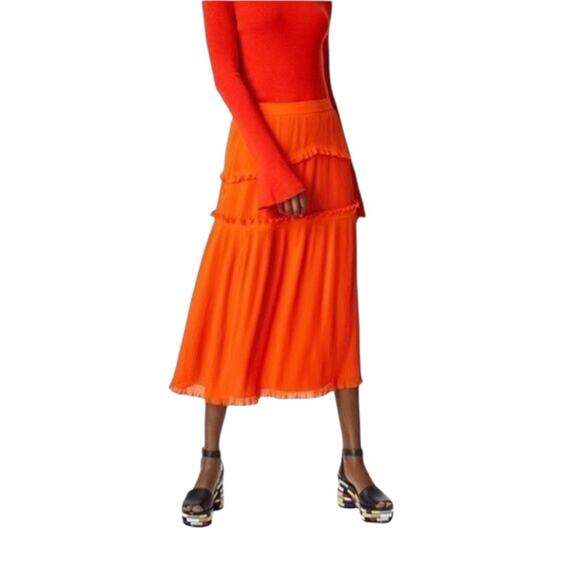 *NWOT Tory Burch Stella Midi Skirt in Spicy Orange – Sz 4 - Picture 1 of 10